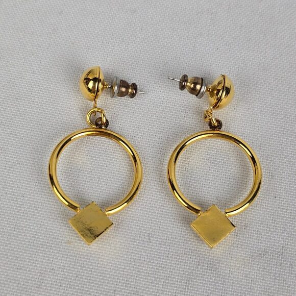 Vintage 80s Gold Tone Crystal Drop Earrings - Picture 3 of 4